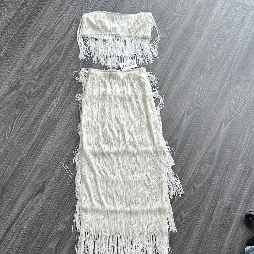 White Fringe Two-Piece Set